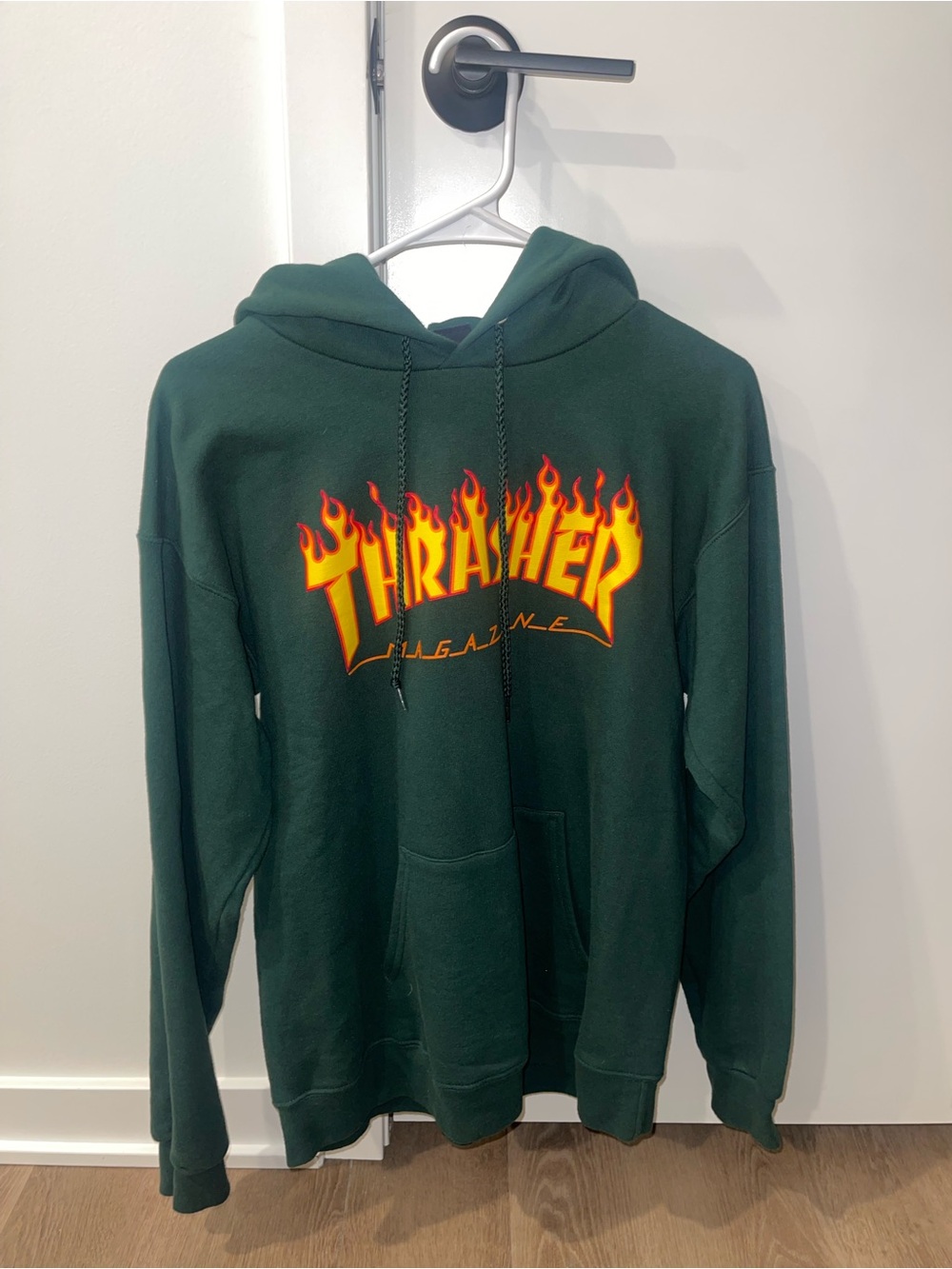 Thrasher Dark Green Hoodie with Flame Logo
